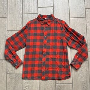 The North Face Orange and Gray Plaid Flannel Mens Medium